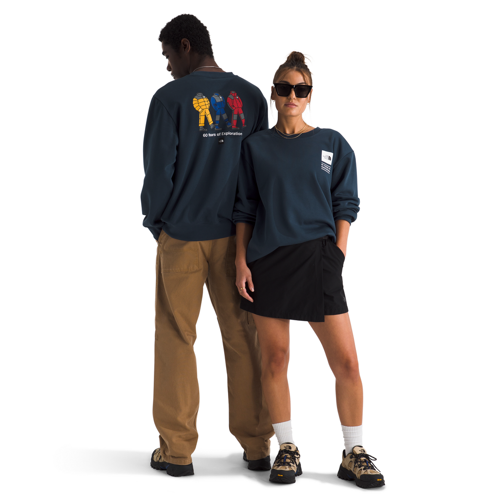 The North Face Celebration Relaxed Graphic Crewneck Sweatshirt in Summit Navy