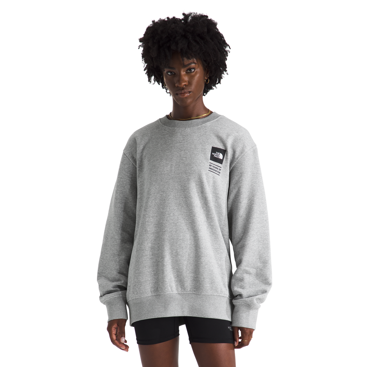 The North Face Celebration Relaxed Graphic Crewneck Sweatshirt in TNF Light Grey Heather