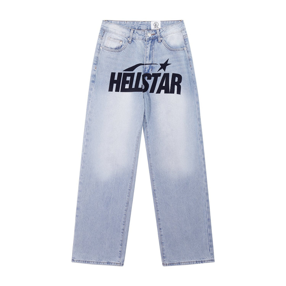 Hellstar Light Blue Washed Graphic Jeans — front