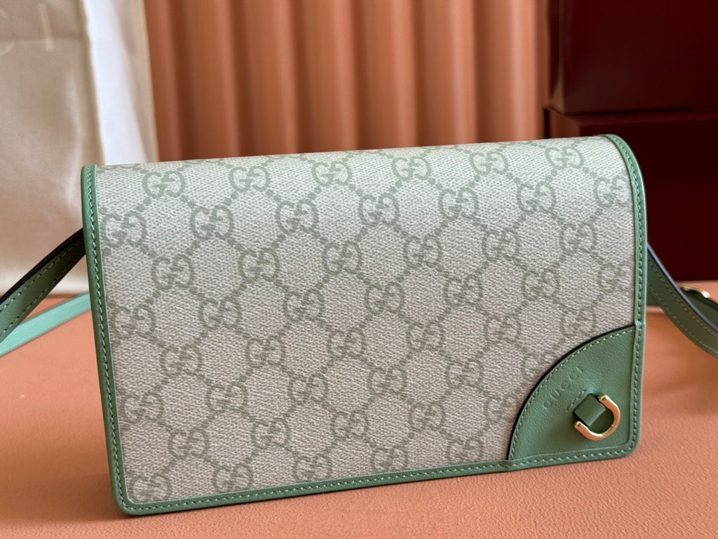 Gucci Emblem Wallet Monogram 20 in Sage Green Smooth Calfskin