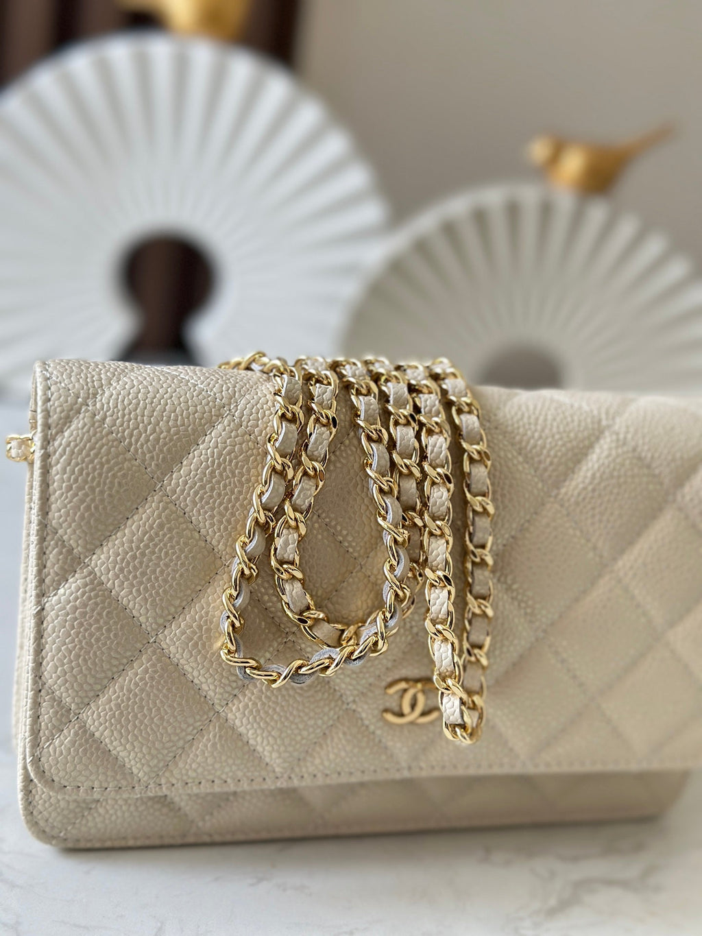 Chanel 25S Wallet On Chain 19 in Cream White Caviar
