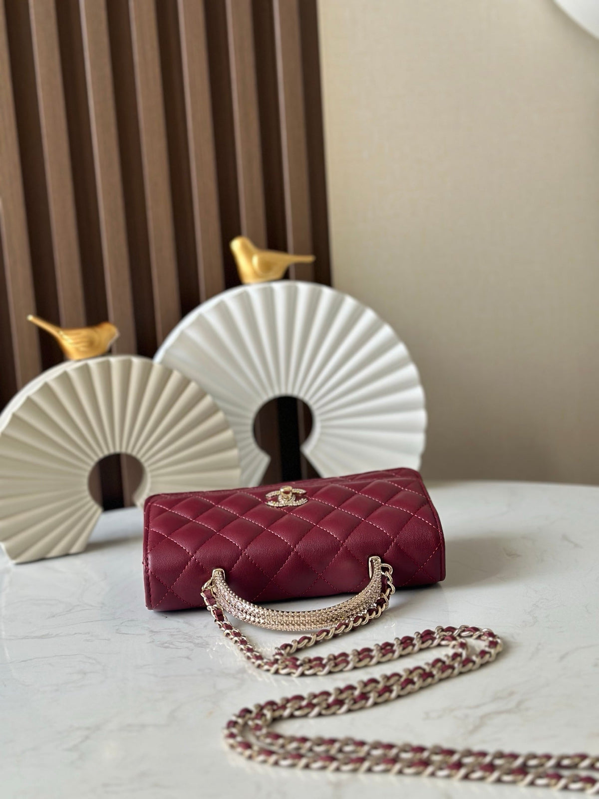 Chanel 25S Top Handle Wallet 19 in Dark Red Calfskin with Gold Hardware