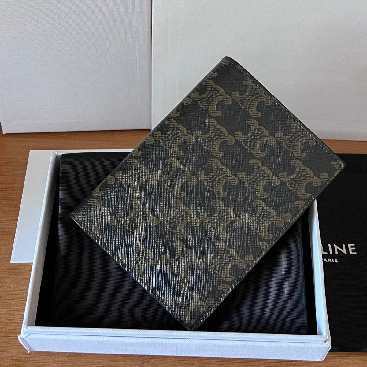 Celine 25S Passport Holder with Logo Print 13 in Calfskin