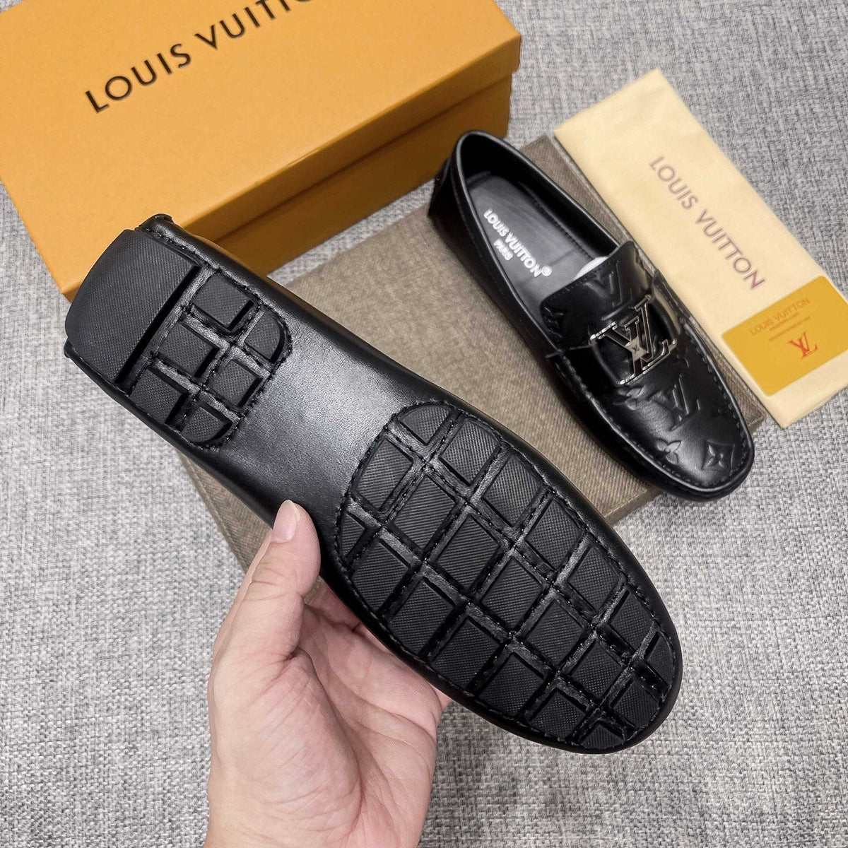 Louis Vuitton Black Metal-Accent Loafers — side
