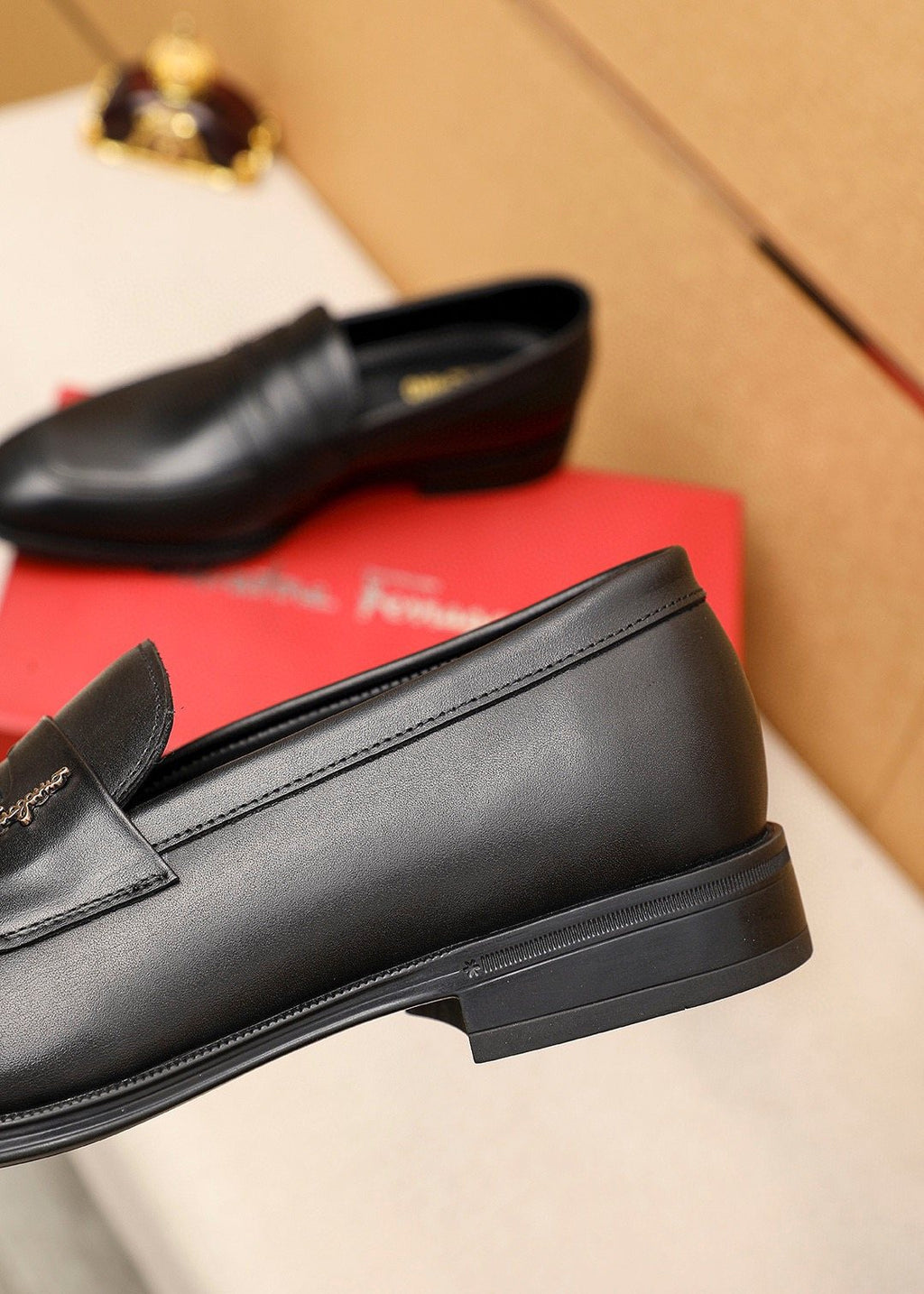 Ferragamo Black Metal Accent Loafers — detail