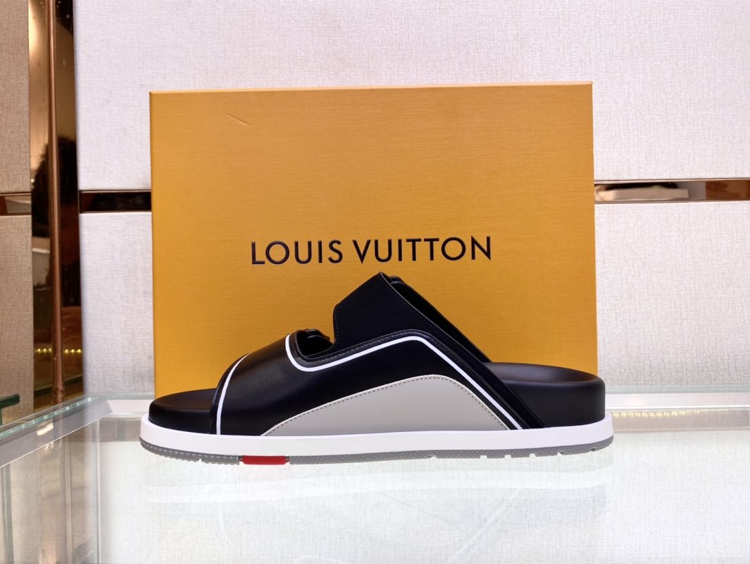 Louis Vuitton Black Two-Strap Slide Sandals — side