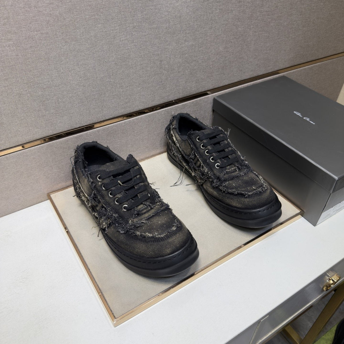 Black & Charcoal Distressed Low-Top Sneakers — front