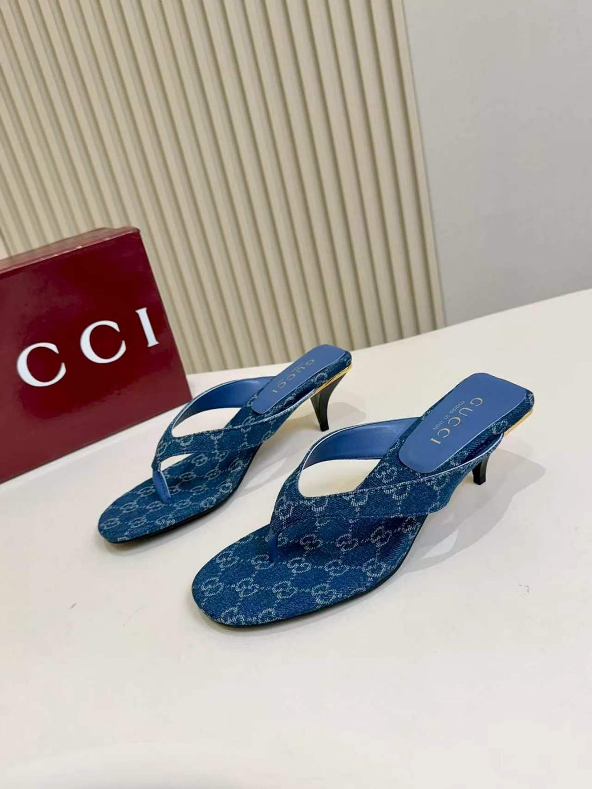 Gucci Blue Monogram Slingback Sandals — hero