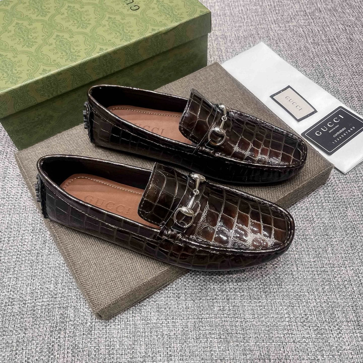 Gucci Dark Brown Horsebit Loafers — front