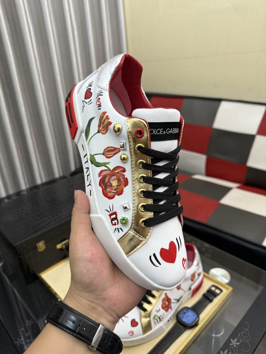 Dolce & Gabbana Floral Print Low-Top Sneakers — model