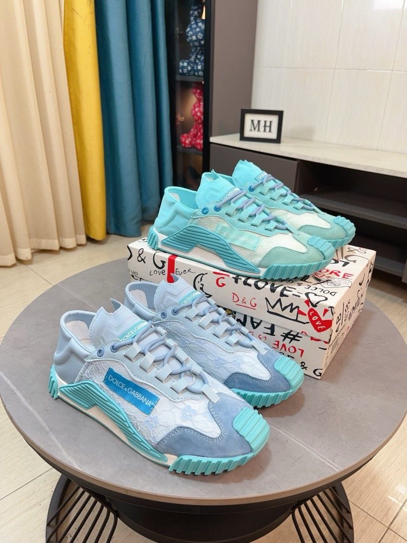 Dolce & Gabbana Turquoise Light Blue & White Sneakers — hero