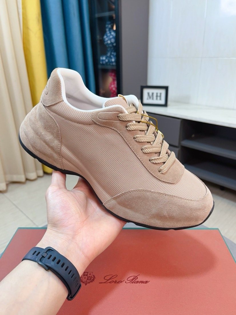 Loro Piana Mesh Lace-Up Sneakers — side