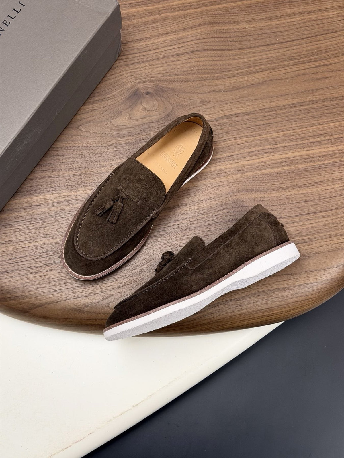 Brunello Cucinelli Tan Brown Tassel Loafers — front