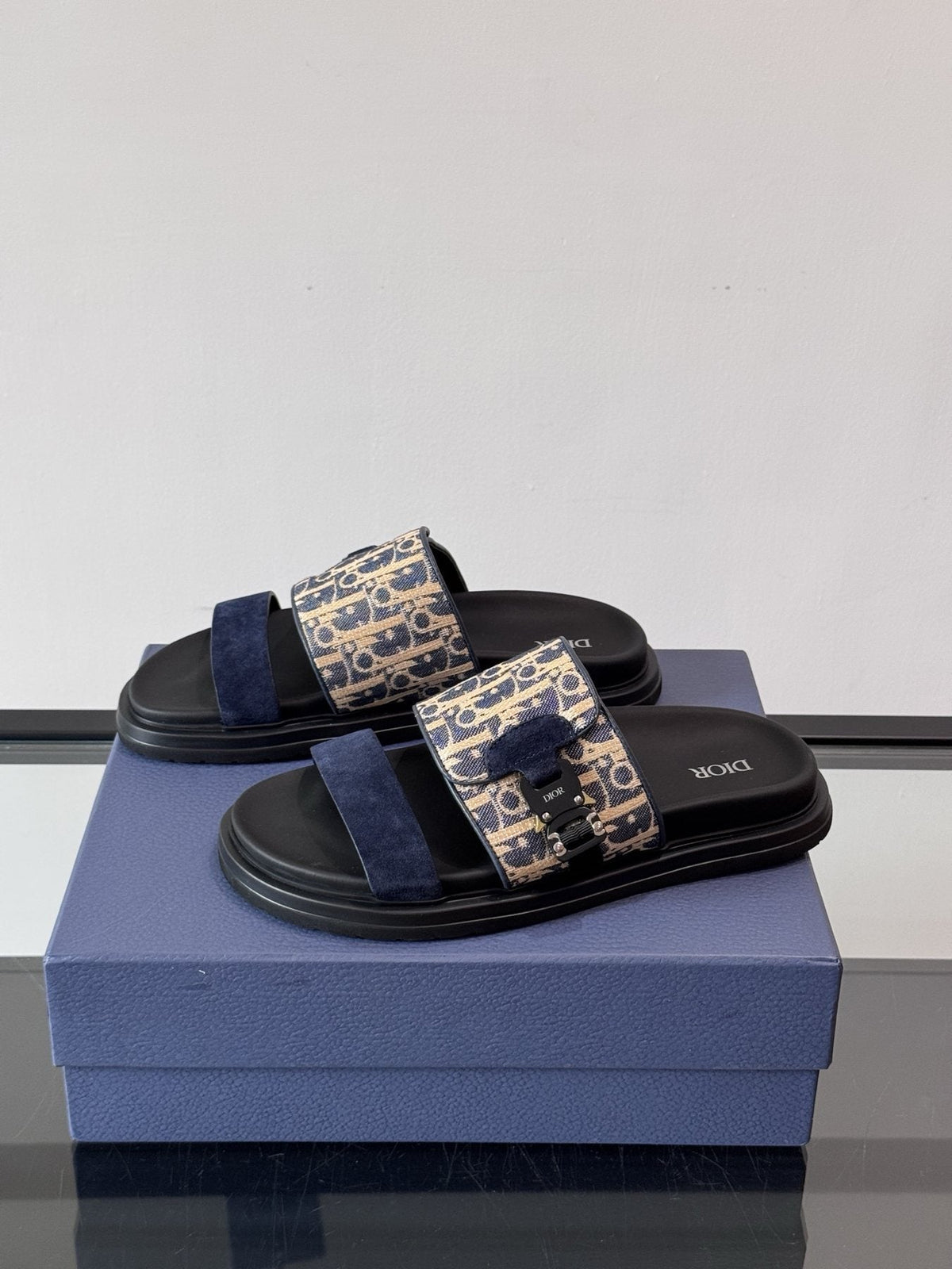 Dior Patterned Strap Slide Sandals — side