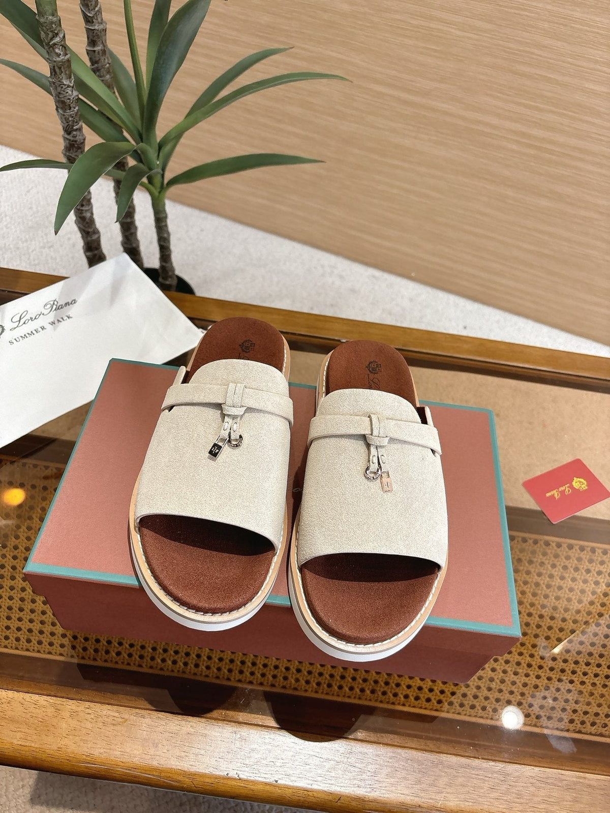 Loro Piana Leather Slide Sandals — front