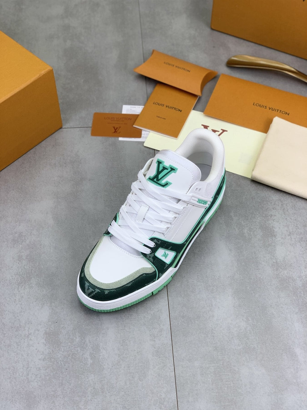 Louis Vuitton White and Navy Blue Sneakers — front