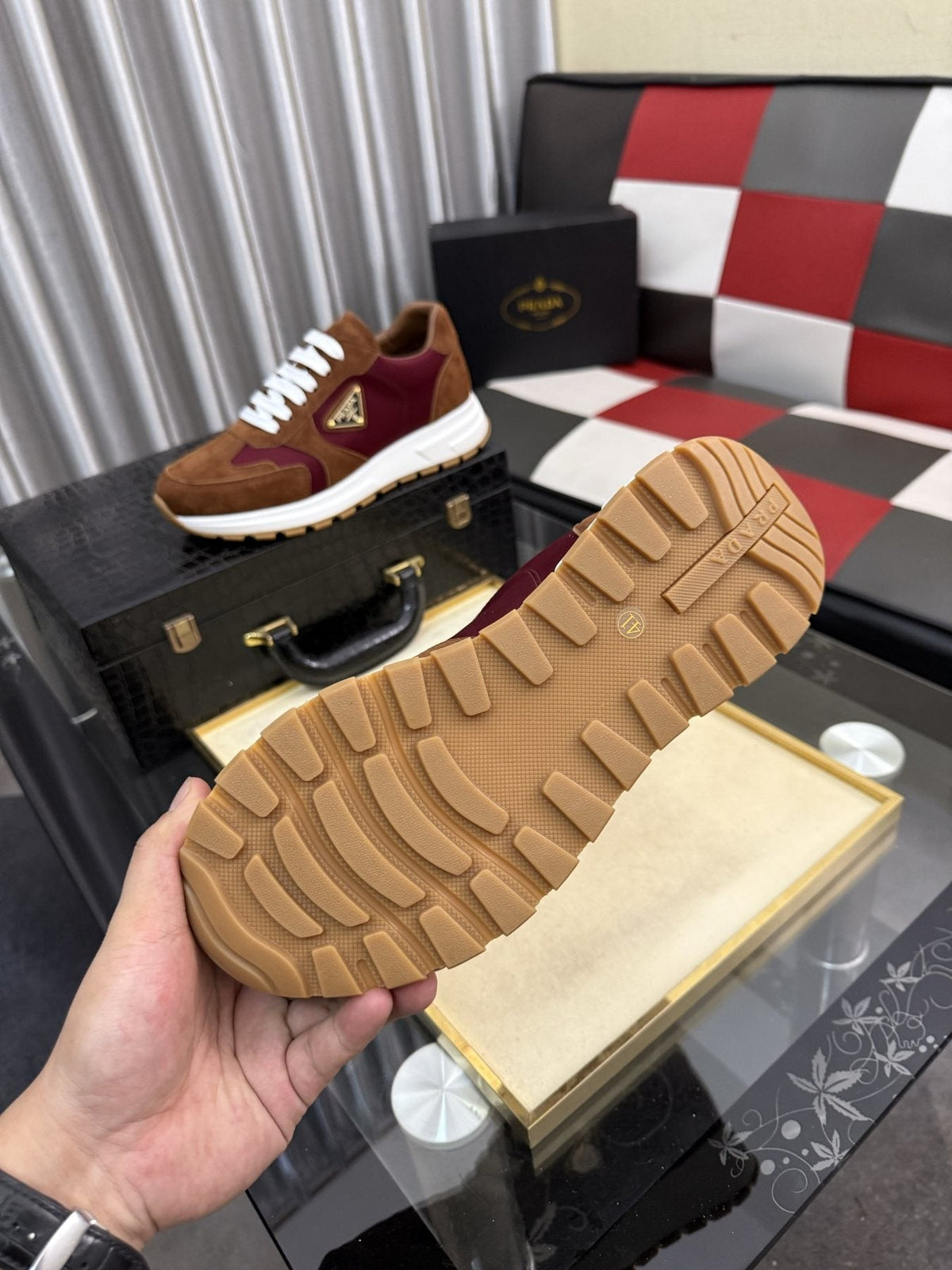 Prada Triangle Badge Low-Top Sneakers — front