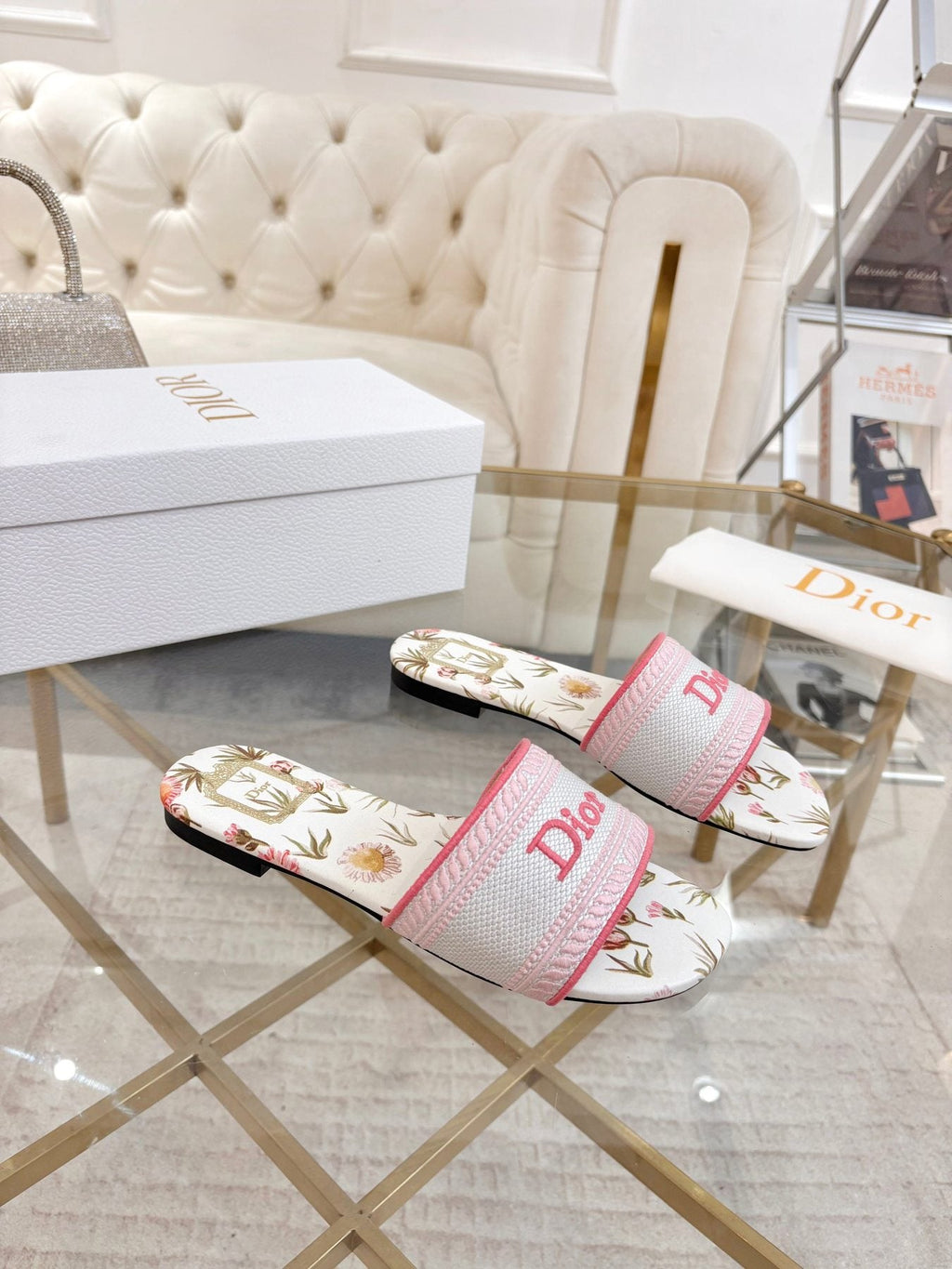 Dior Floral Print Slide Sandals — side